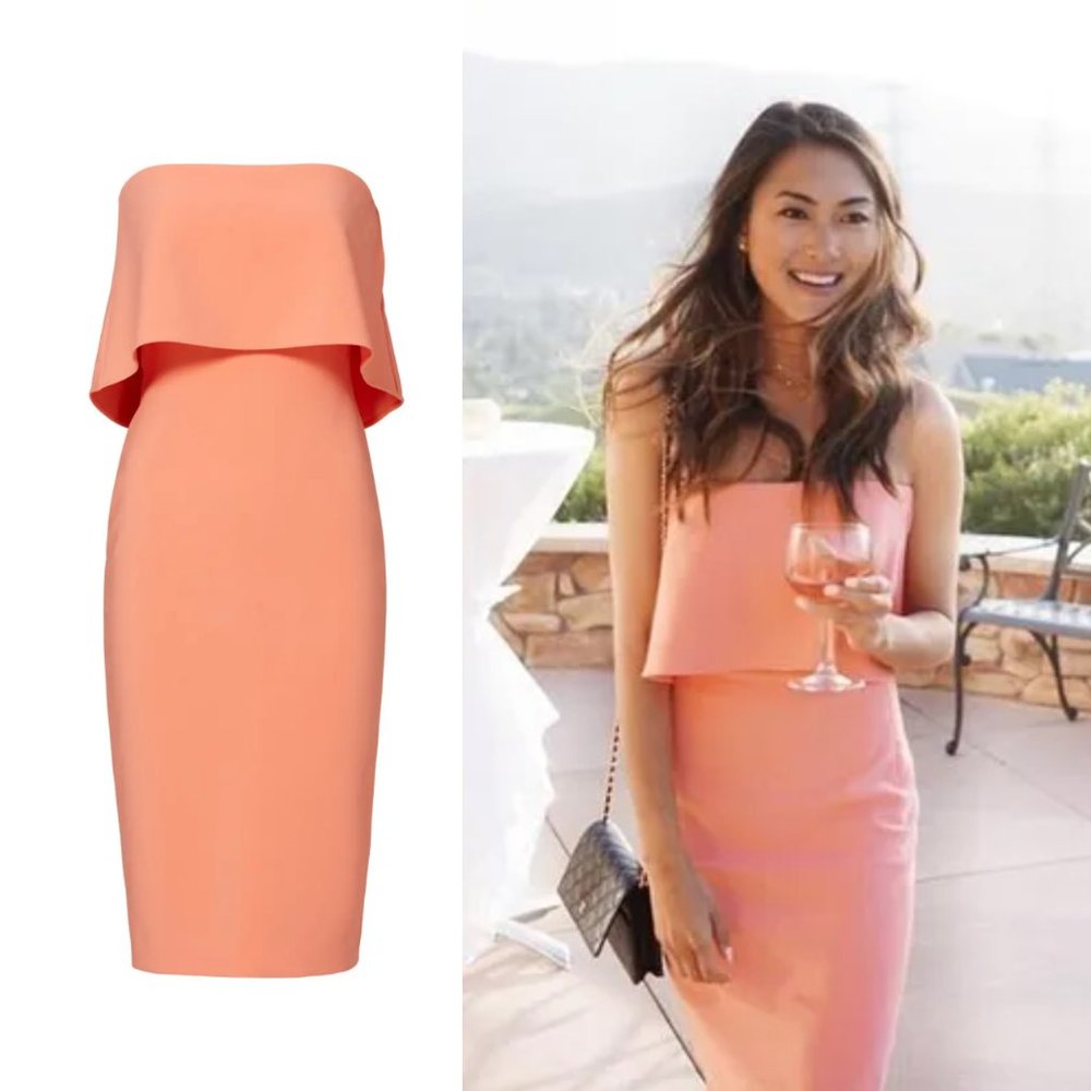 Likely Strapless Layered Midi Dress in Peach